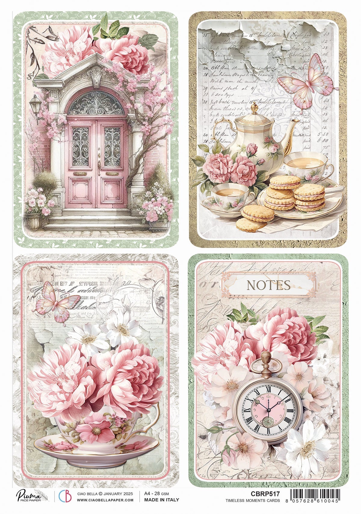 Rice Paper A4 Timeless Moments Cards - 5 Sheets