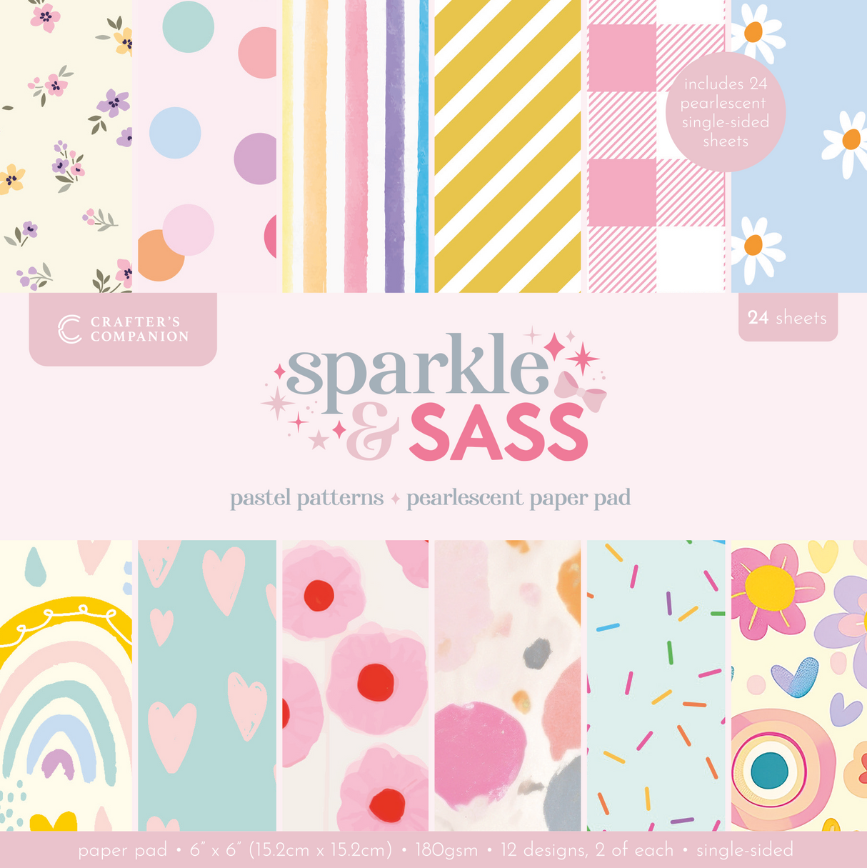 Crafters Companion 6” x 6” Paper Pad - Pastel Patterns