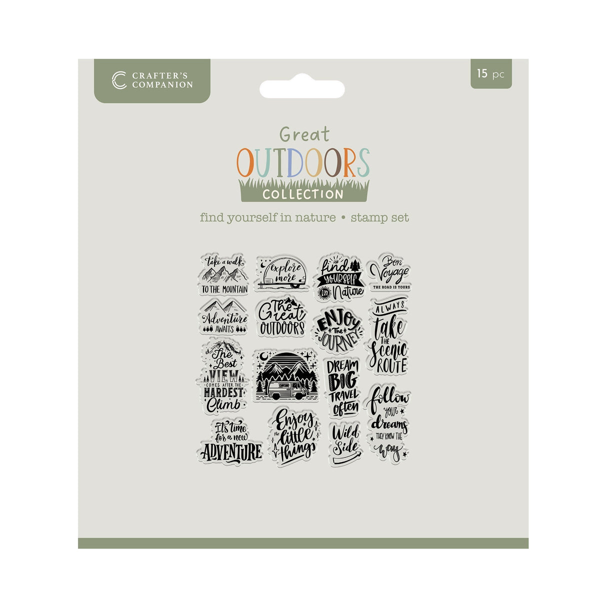 Crafters Companion The Great Outdoors Clear Acrylic Stamp Set - Find Yourself in Nature 