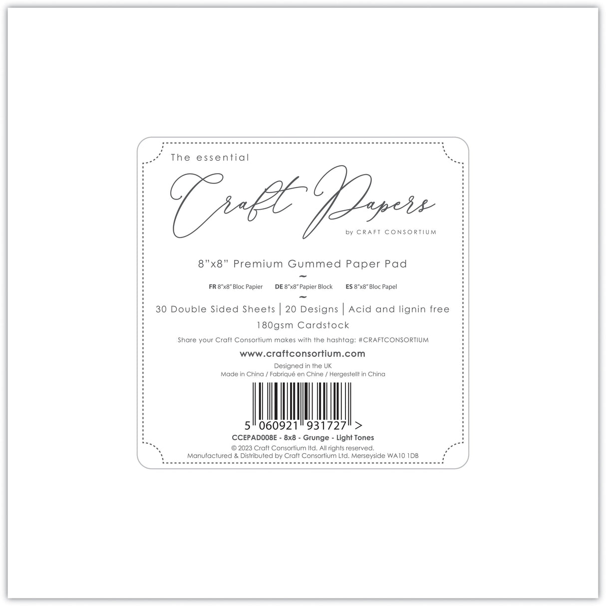 Craft Consortium Grunge - Light Tones - 8x8 Paper Pad