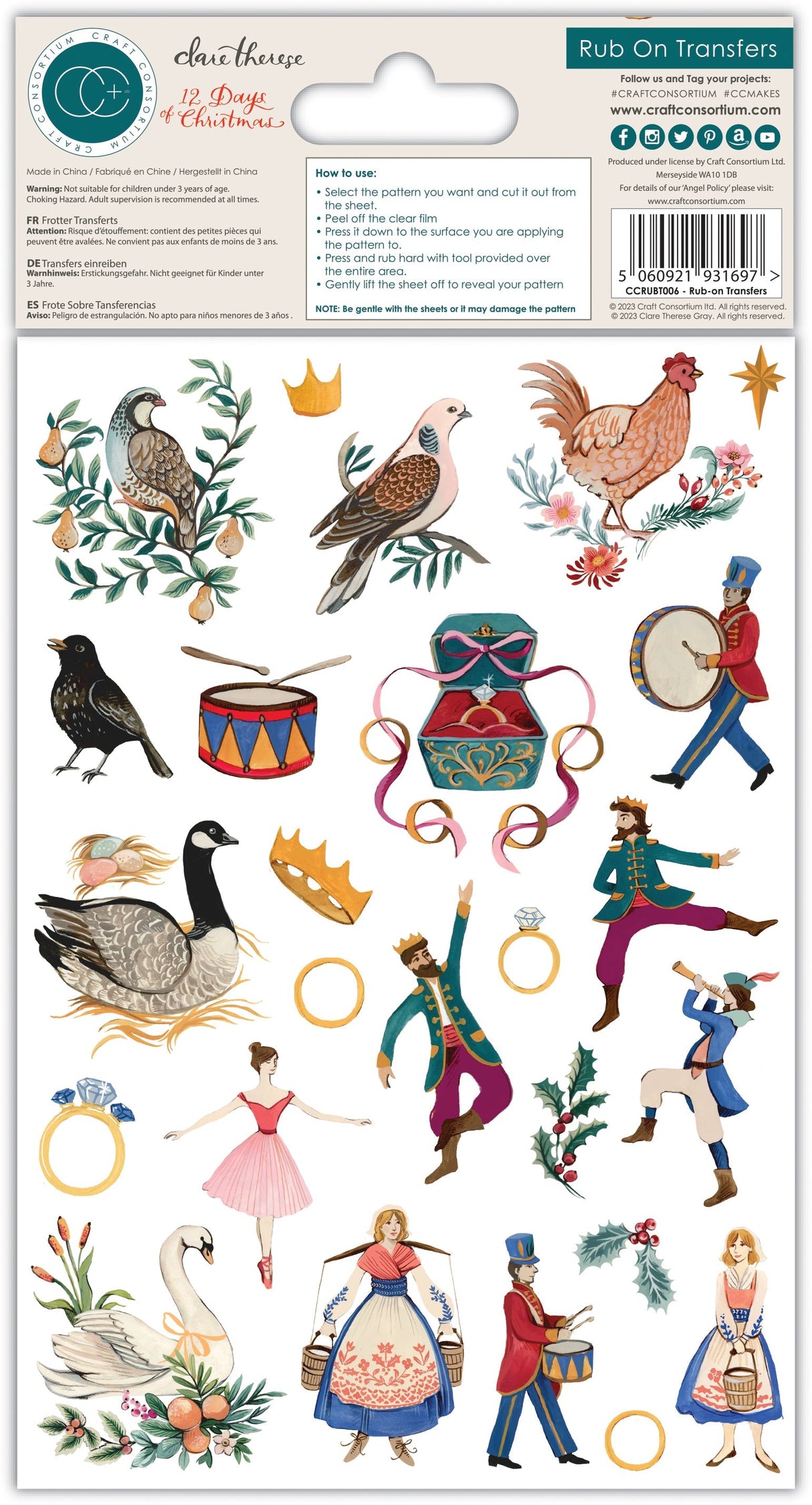 Craft Consortium 12 Days Of Christmas - Rub-Ons
