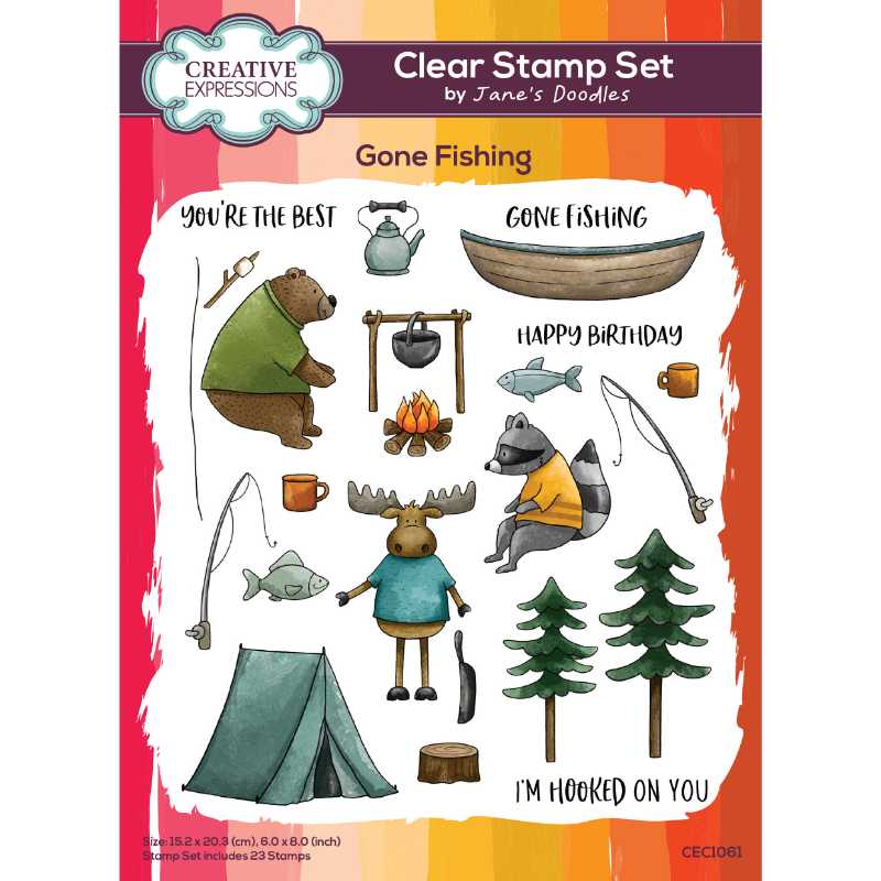 Creative Expressions Jane's Doodles Gone Fishing 6 in x 8 in Clear Stamp Set