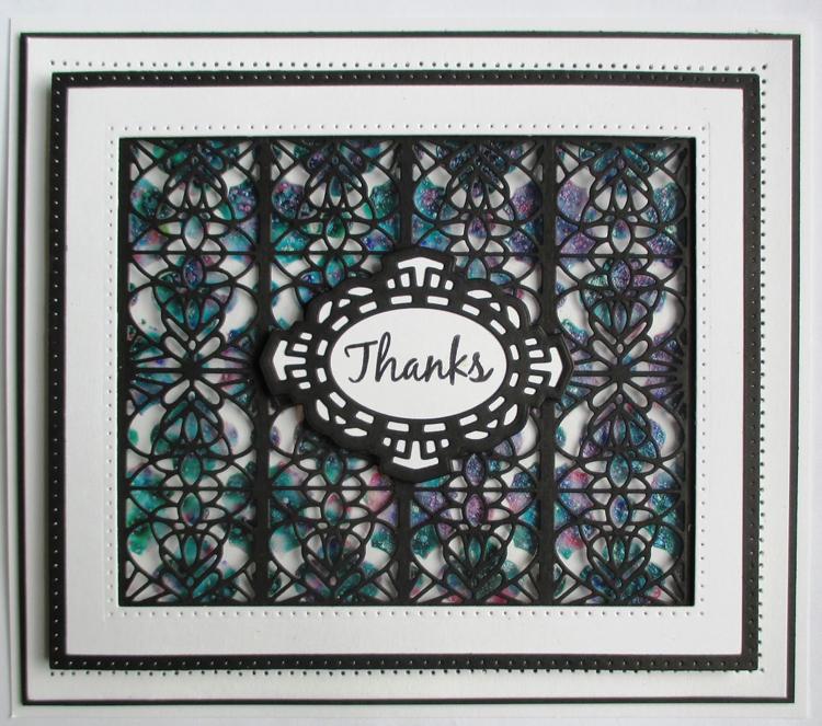 Elegant card design featuring Mini Striplet Collection Mirrored Die with a 'Thanks' sentiment in the center.