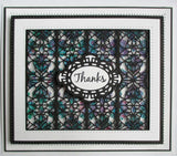 Elegant card design featuring Mini Striplet Collection Mirrored Die with a 'Thanks' sentiment in the center.