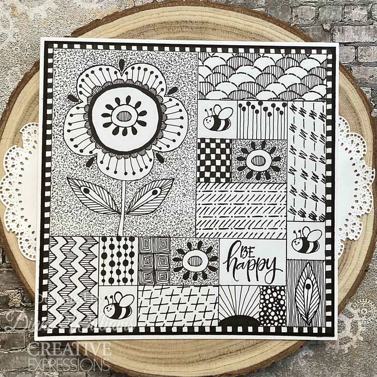 Woodware Clear Singles Petal Doodles Be Happy 4 in x 6 in Stamp Set
