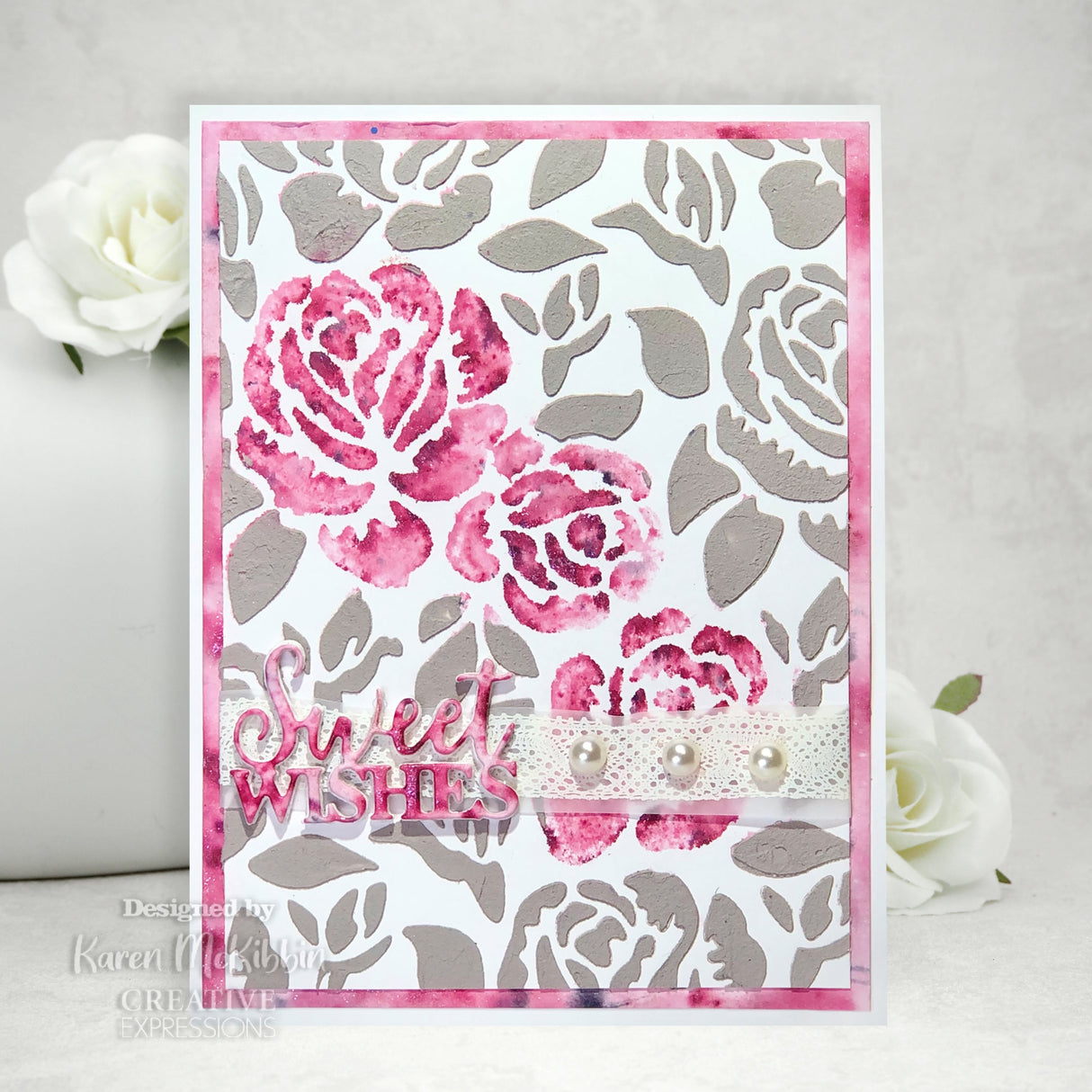 Creative Expressions Sam Poole Roses In Tea Garden 6 in x 6 in Stencil