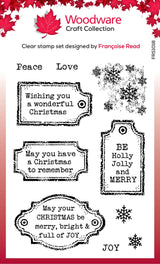 Woodware Clear Singles Christmas Old Labels 4 in x 6 in Stamp Set