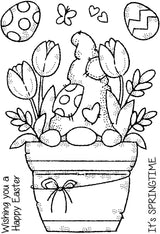 Woodware Clear Singles Flower Pot Gnome 4 in x 6 in Stamp