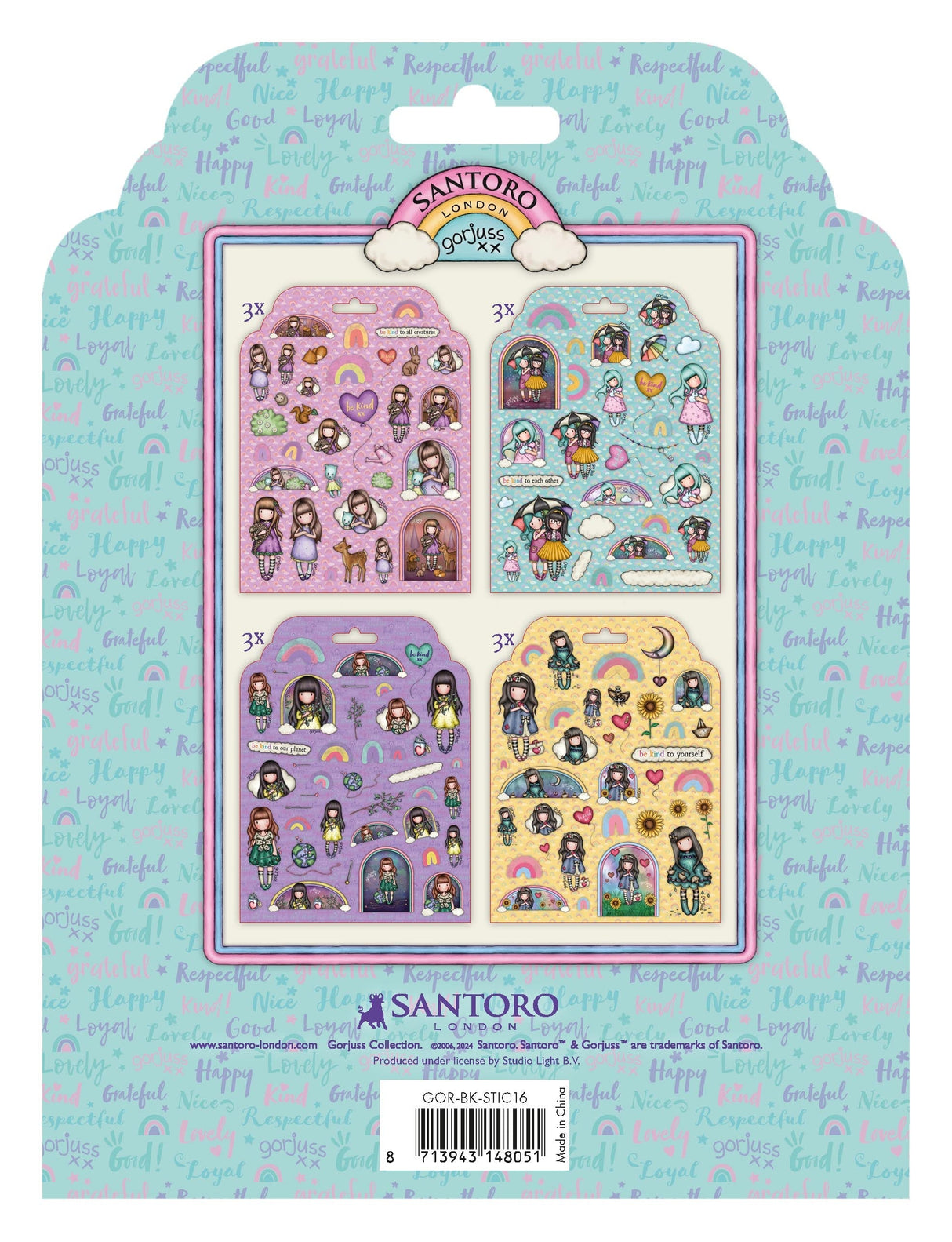 SAN Stickers Gorjuss - Be Kind 4x3 designs 152x203x3mm 12 SH nr.16