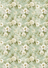 Tissue Paper A4 6Pkg Elysium floral design with roses and greenery on a soft green background