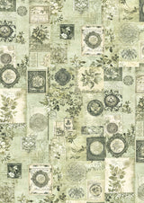 Tissue Paper A4 6Pkg Elysium decorative craft paper with green vintage floral pattern.