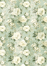 Tissue Paper A4 6Pkg Elysium floral design with white roses and green backgrounds.