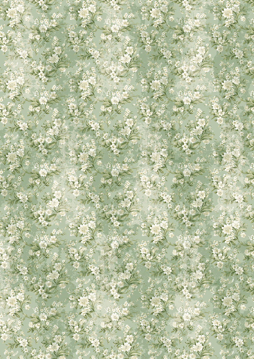 Tissue Paper A4 6Pkg Elysium decorative craft paper with floral pattern on green background.