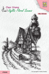 Nellie's Choice Clear Stamp Idyllic Floral Scene - Country Road With House