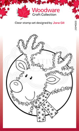 Woodware Clear Singles Festive Fuzzies - Mini Reindeer 3.8 in x 2.6 in Stamp
