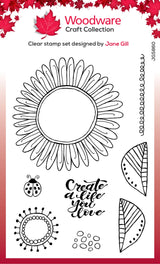 Woodware Clear Singles Petal Doodles Live Life 4 in x 6 in Stamp Set