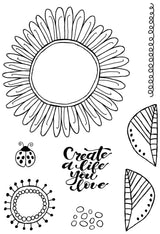 Woodware Clear Singles Petal Doodles Live Life 4 in x 6 in Stamp Set