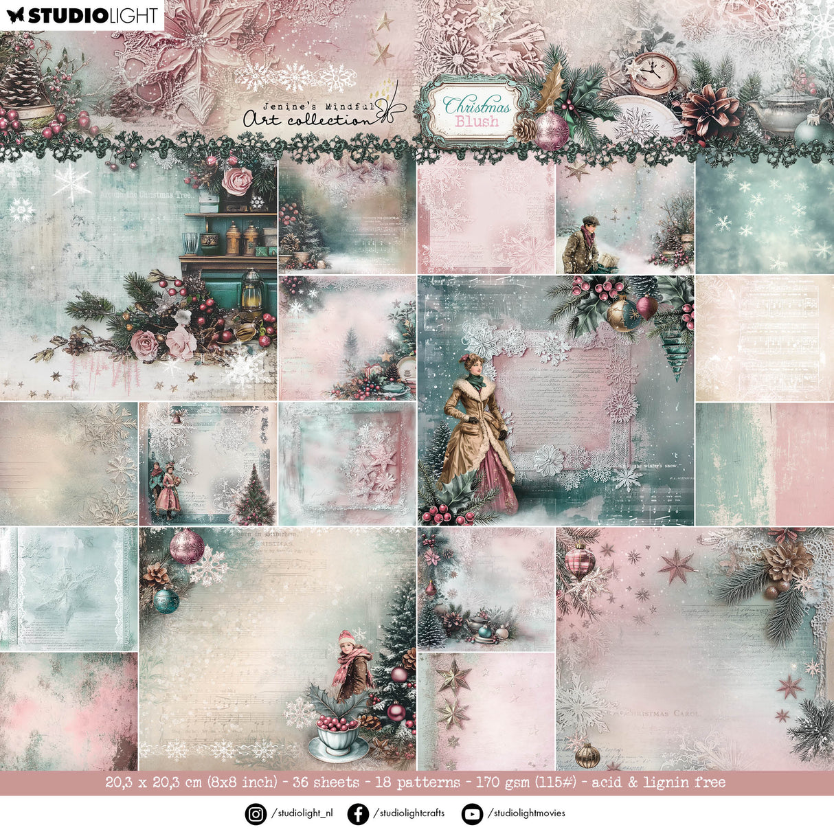 JMA Designer Paper Pad Backgrounds Christmas Blush 36 Sheets