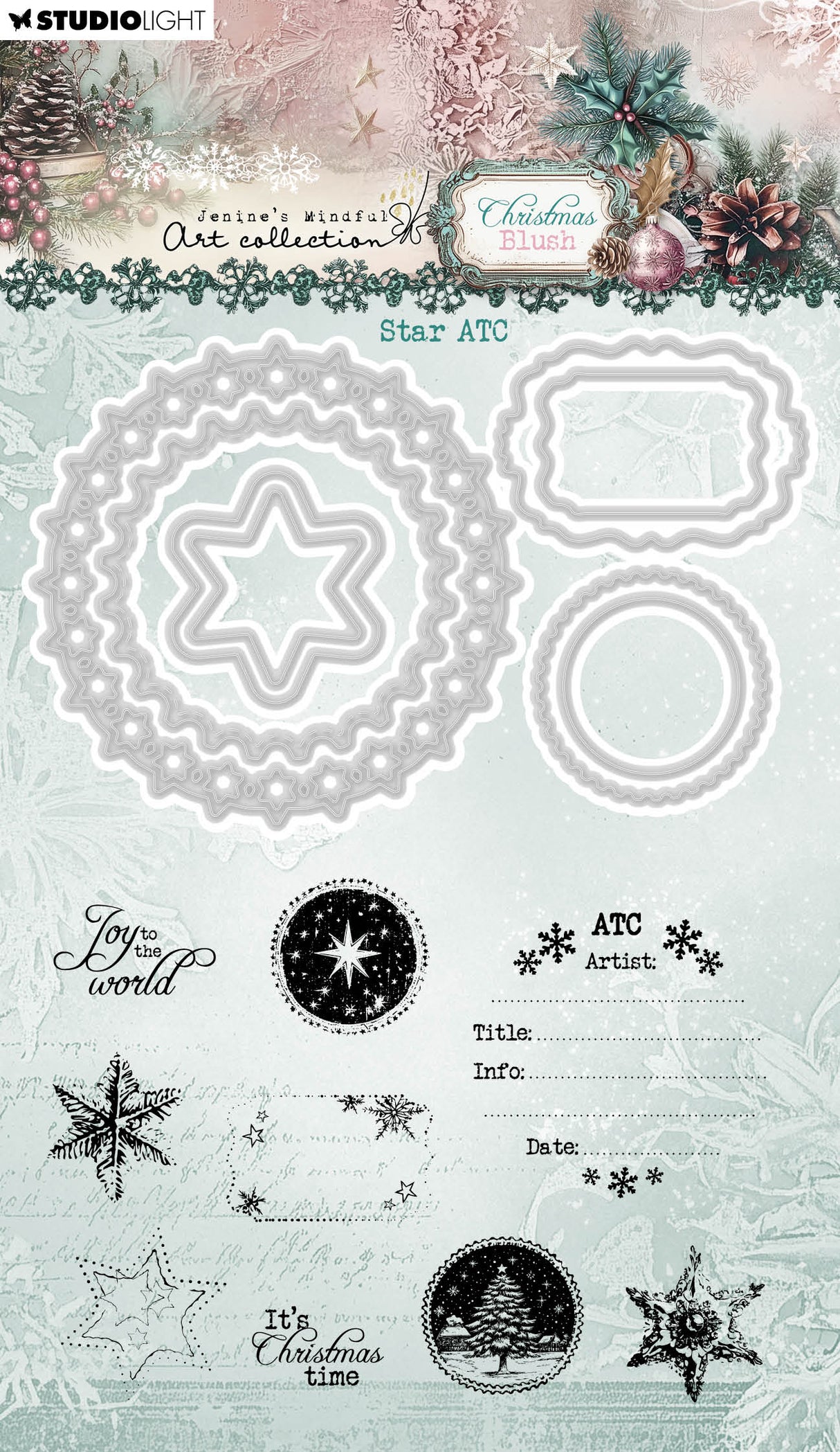 JMA Stamp And Cutting Dies Star ATC Christmas Blush 17 Pieces