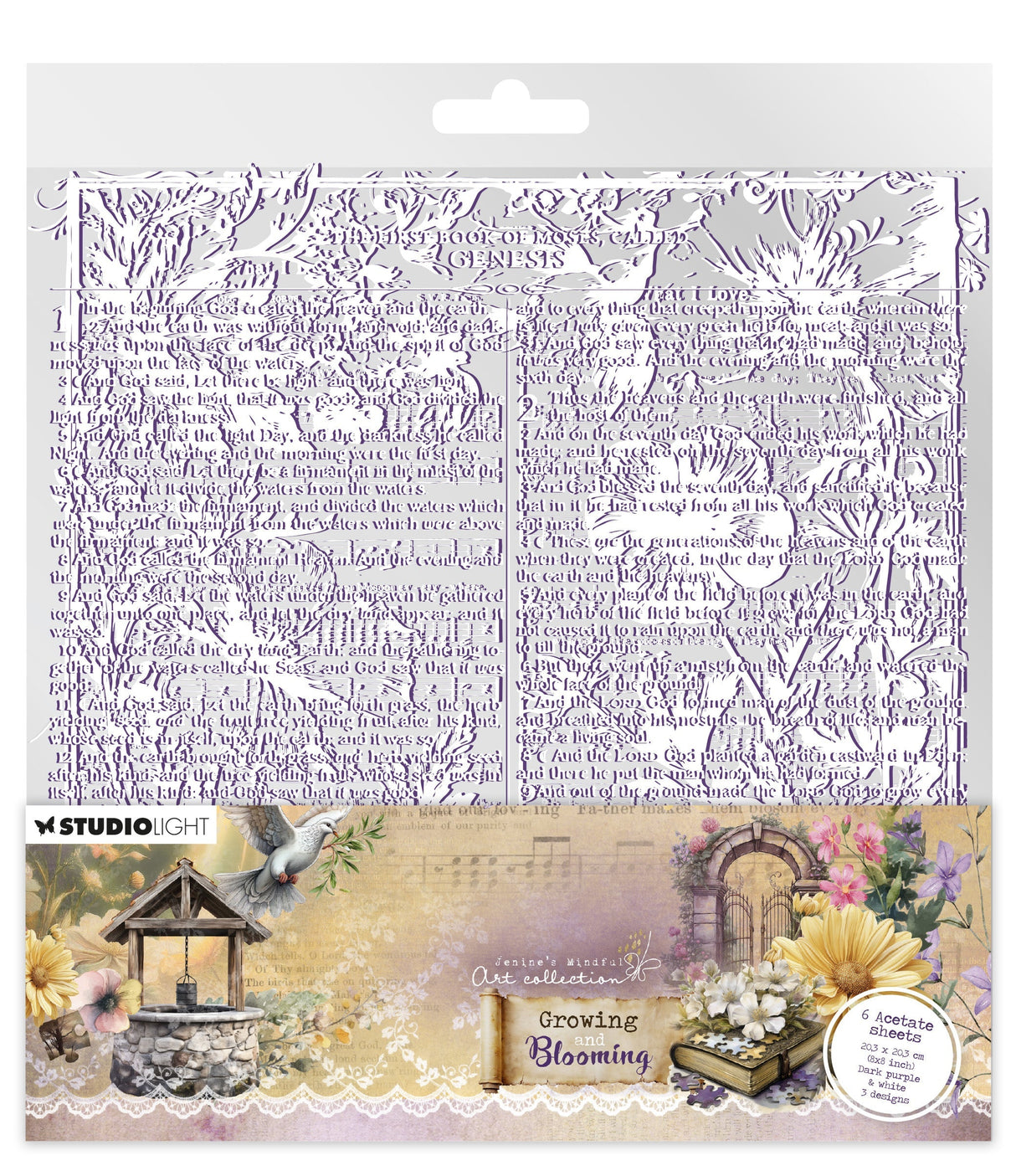 JMA Acetate Sheets White & Dark Purple Growing & Blooming 6 Sheets