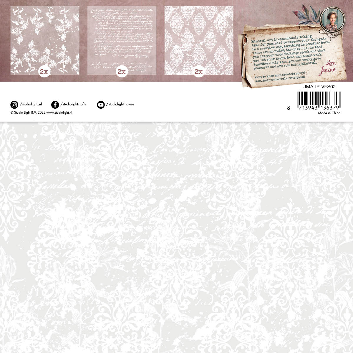 JMA Vellum Sheets Flowers, Script & Baroque Inner Peace 203x203x2mm 6 SH nr.02