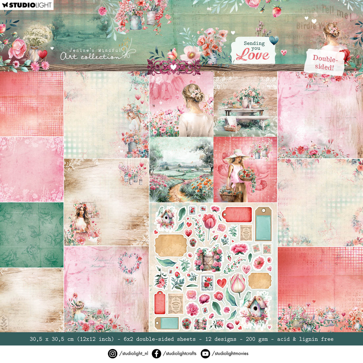 JMA Designer Paper Pad Double-Sided Scrapbooking Sending You Love 12 SH