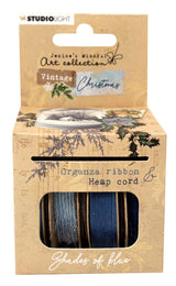 JMA Ribbon Blue Organza & Hemp Vintage Christmas 63x60x105mm 4 PC nr.03