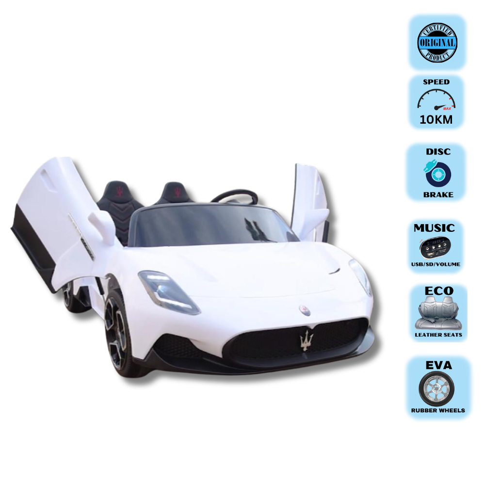Voiture à deux places Maserati MC20 24 V pour enfants sous licence : moteur sans balais de 105 W et télécommande