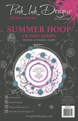 Summer Hoop A5 Clear Stamp Set showcasing floral hoop designs and decorative elements for crafts and DIY projects.