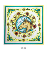 Summer Hoop A5 Clear Stamp Set Illustration of a horse surrounded by floral designs and vibrant colors by Sue Dix.