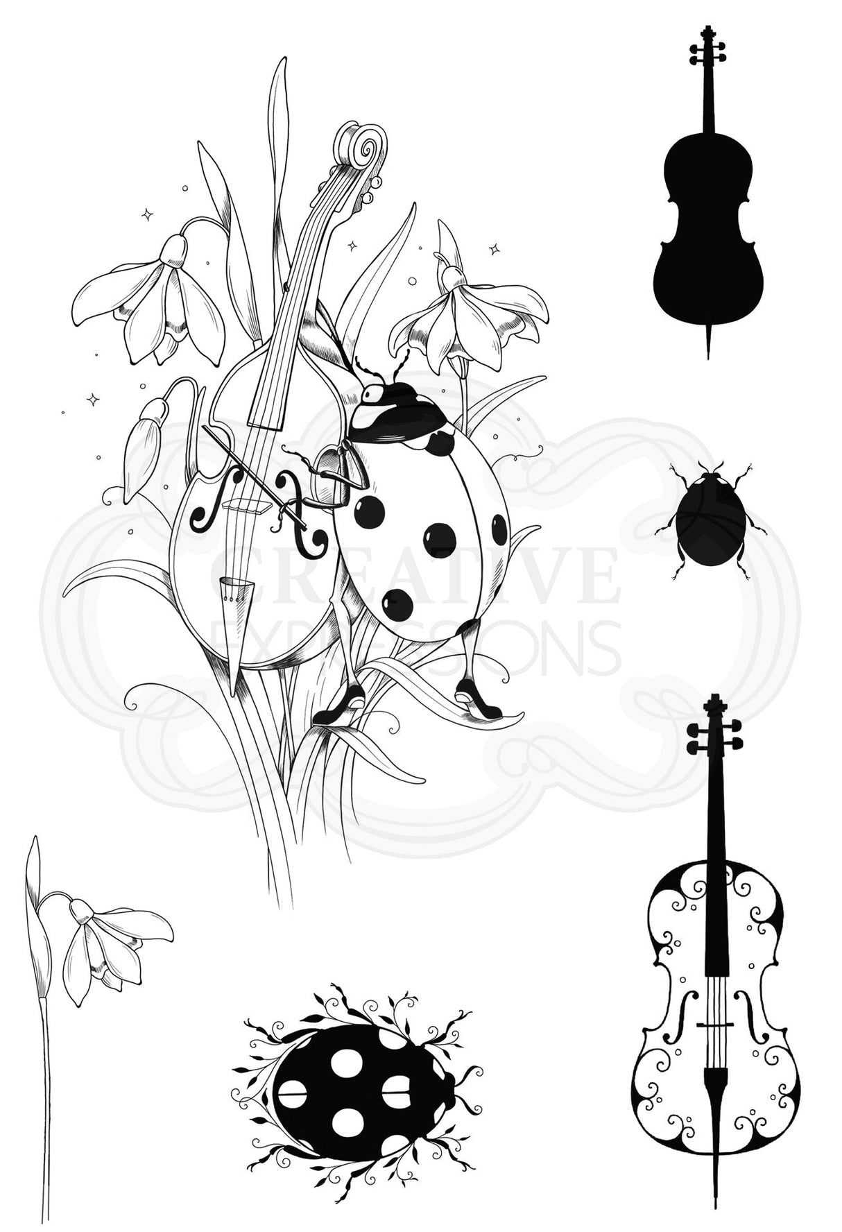 Pink Ink Designs The Cellist A6 Clear Stamp Set
