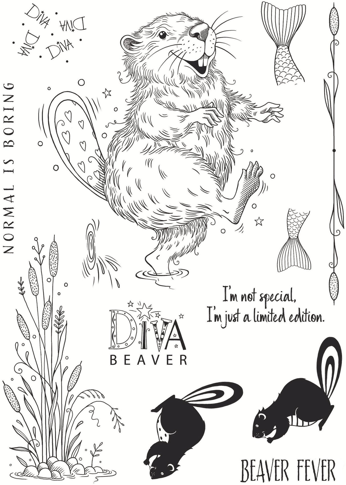 Pink Ink Designs Beaver Fever 6 in x 8 in Clear Stamp Set