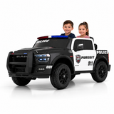 24V Police Officer Edition Kids 2-Seater Ride-On RAM Truck W/ Rubber Wheels, Siren, Music Player & RC