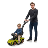 Lamborghini Sian Ultimate 3-in-1 Toddler Ride-On Push-Car W/ Music Player, Lights, Detachable Handle & Guards