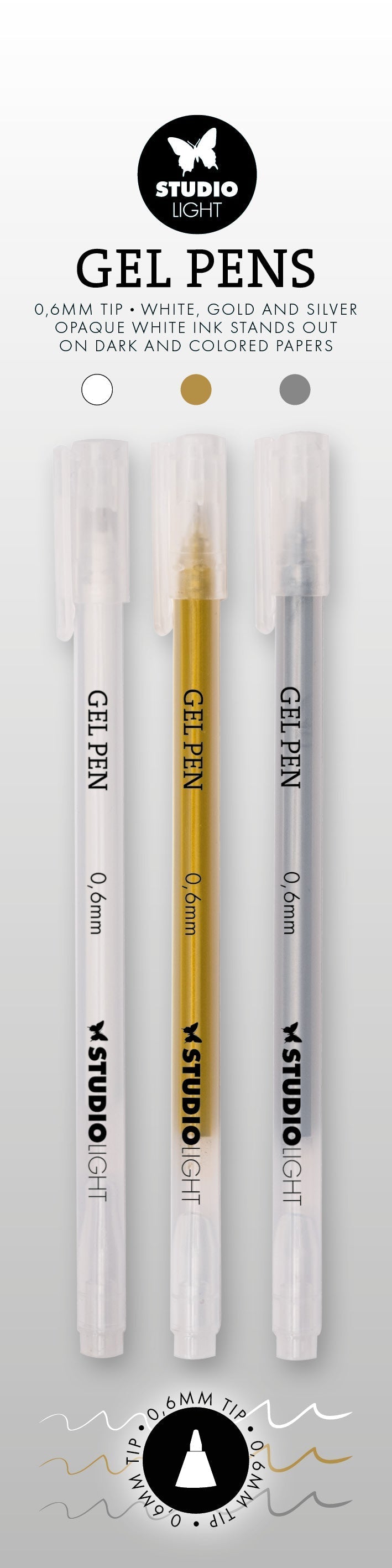 SL Gel Penns White, Gold and silver 0.6mm Essentials 8x154x9mm 3 Pieces