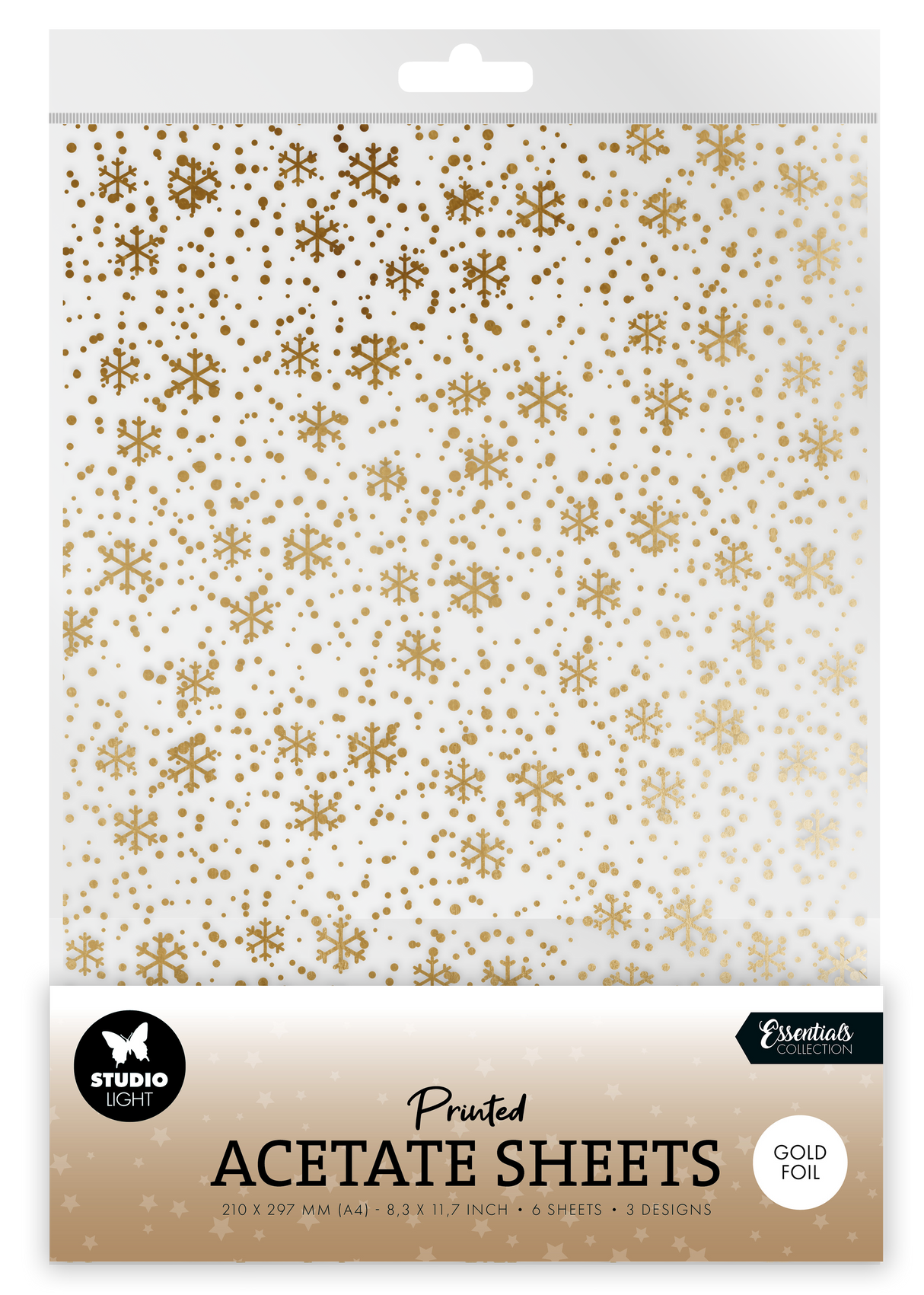 SL Acetate Sheet Snowflakes Gold Essentials 6 Sheets