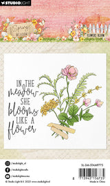 SL Clear Stamp Flower Bloom Spring Meadow 2 PC featuring elegant floral designs and inspirational quote for crafting.