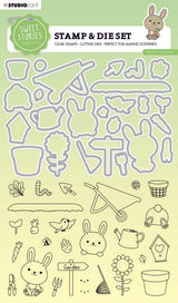 SL Stamp & Cutting Die Bunny Garden Sweet Stories 154x213x1mm 62 PC nr.55