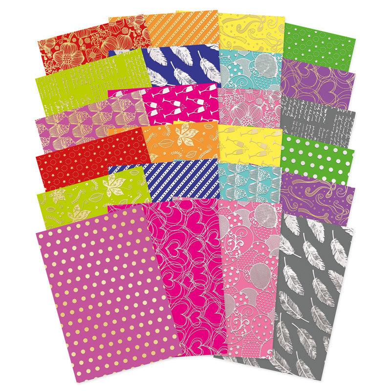 Bold & Bright Stickables A5 Self-Adhesive Foiled Papers in assorted vibrant colors and patterns.