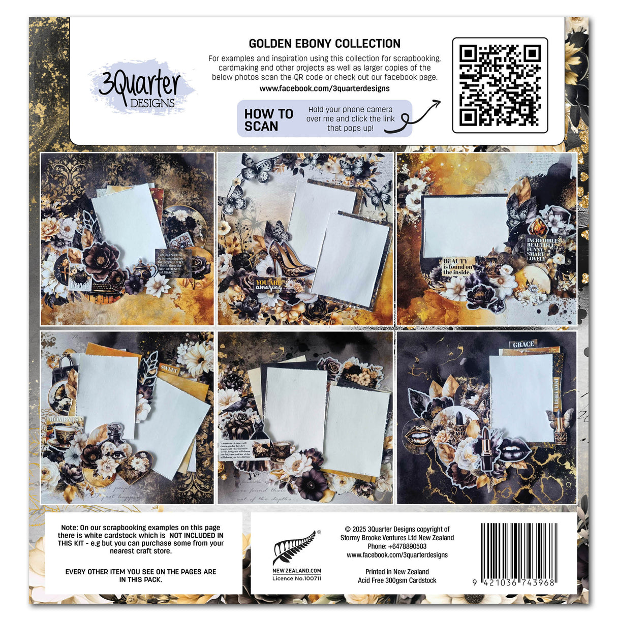 3Quarter Designs Golden Ebony 12x12 Design Paper & Diecuts Set