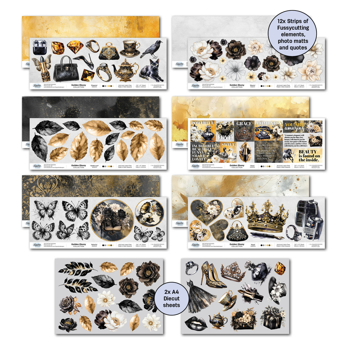 3Quarter Designs Golden Ebony 12x12 Design Paper & Diecuts Set