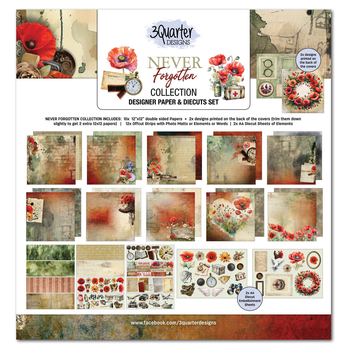 3Quarter Designs Never Forgotten 12x12 Design Paper & Diecuts Set