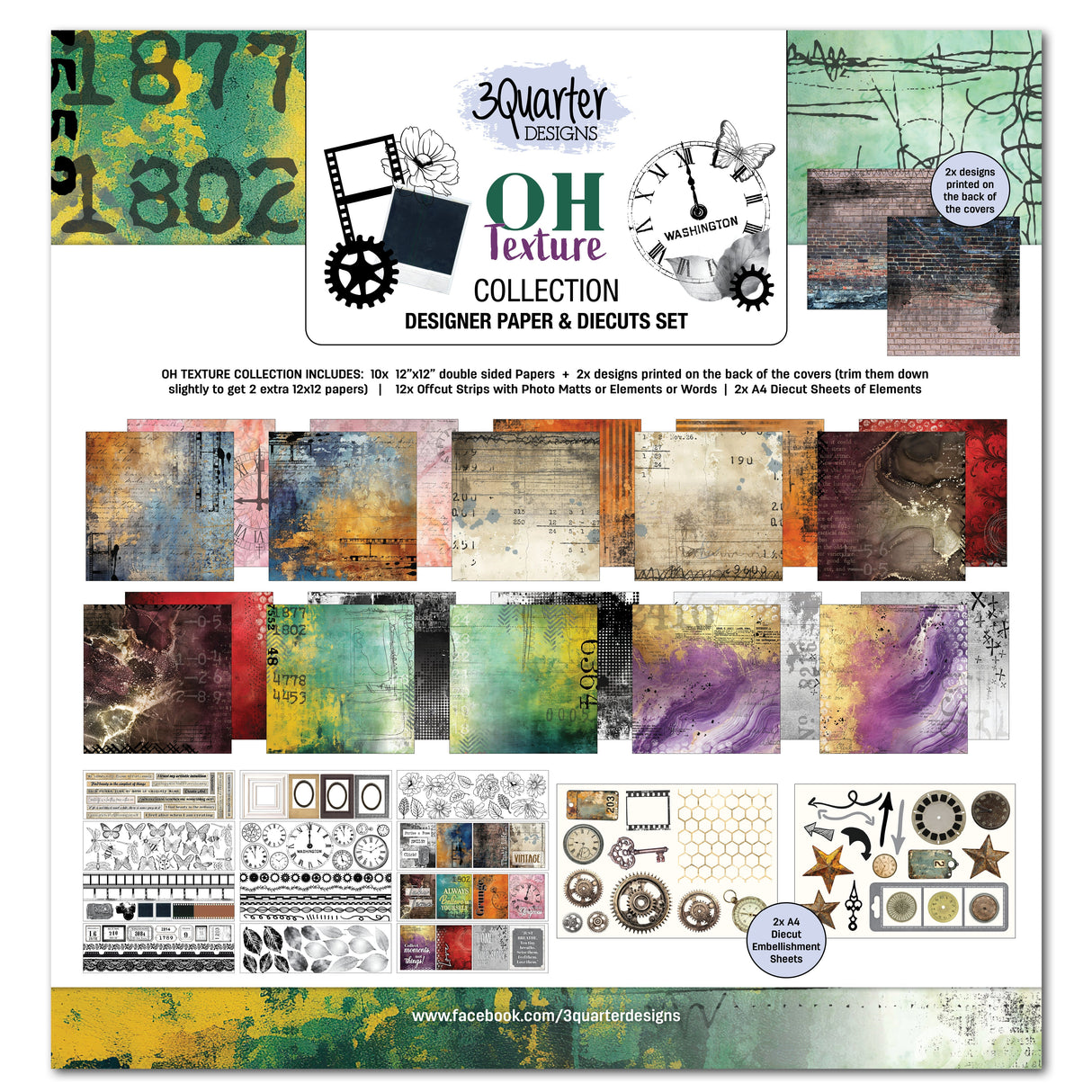 3Quarter Designs Oh Texture 12x12 Design Paper & Diecuts Set