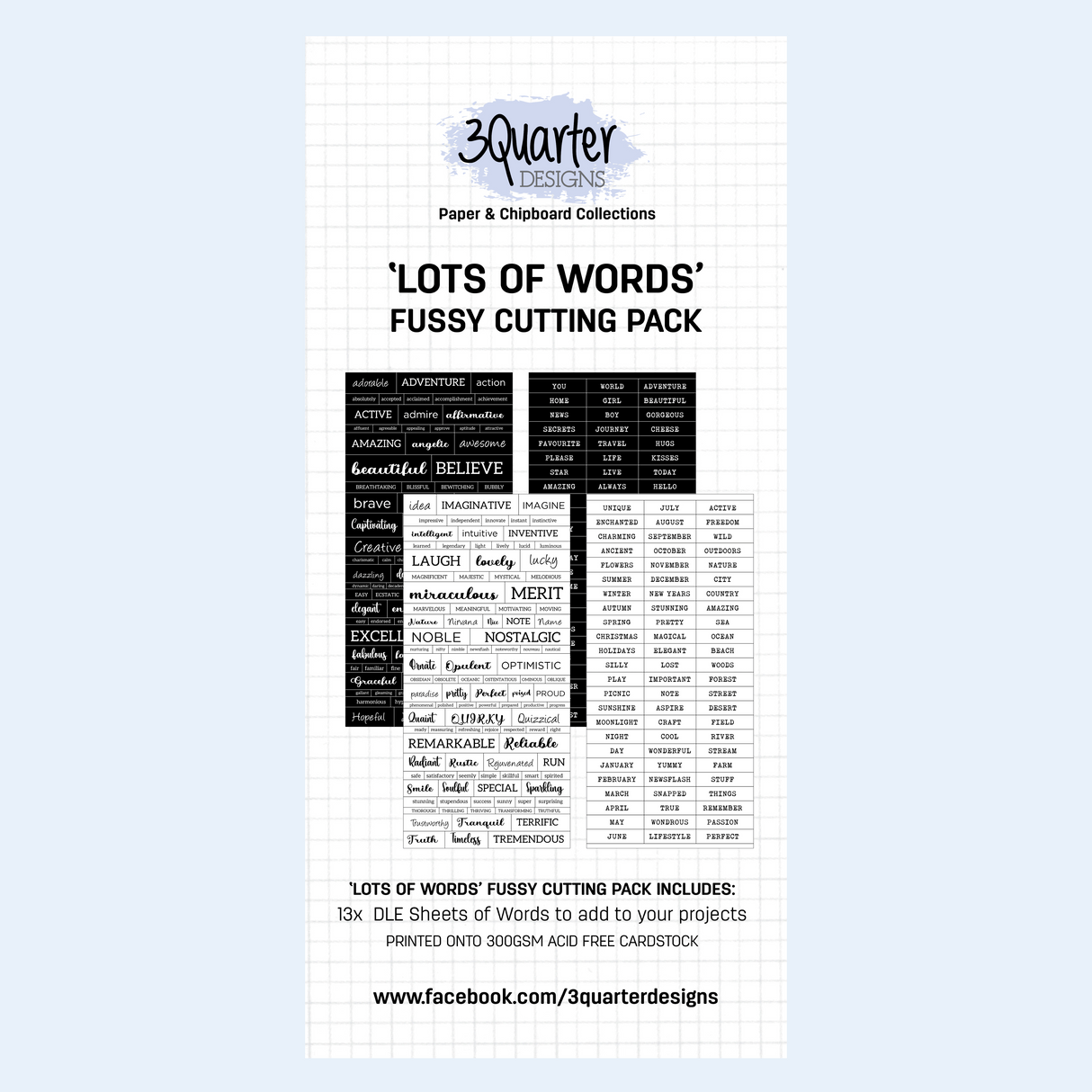 3Quarter Designs Fussy Cutting Pack - Lots of Words