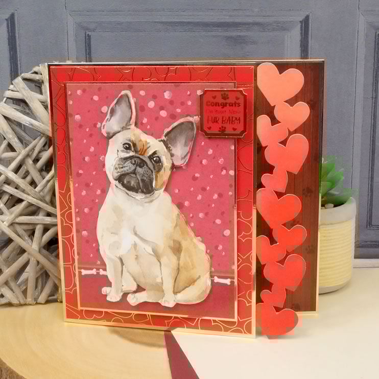 Fancy-Edge Blanks Hearts Edge decorative craft paper with a cute dog illustration and heart embellishments.