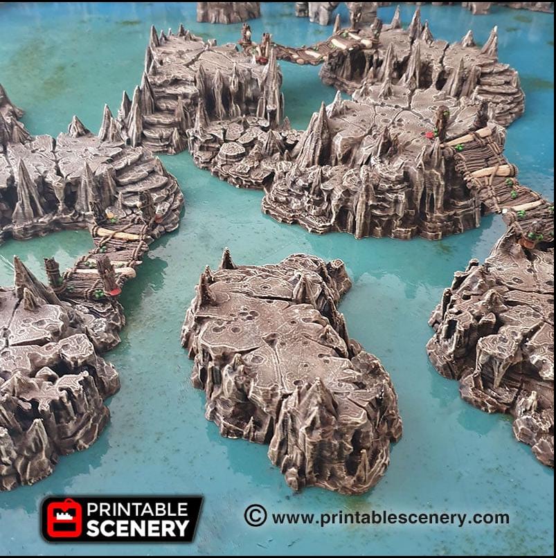 Raised Caverns | DnD Cave Scatter Terrain Rocks Dungeon Printable Scenery RPG Tabletop Miniature Game Tiles 3D Printed TTRPG Pathfinder