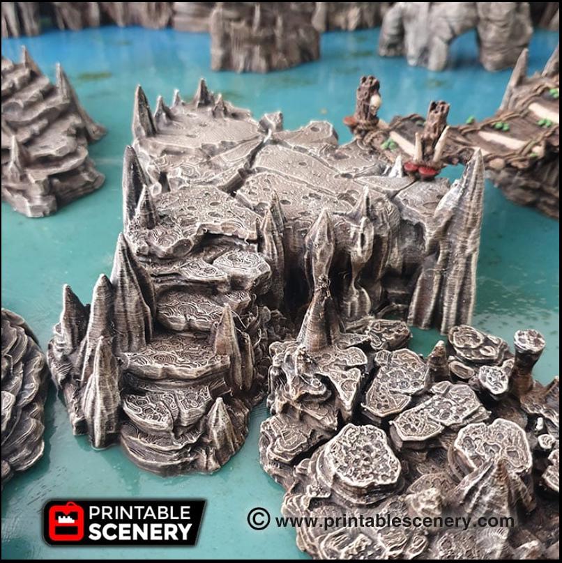 Raised Caverns | DnD Cave Scatter Terrain Rocks Dungeon Printable Scenery RPG Tabletop Miniature Game Tiles 3D Printed TTRPG Pathfinder