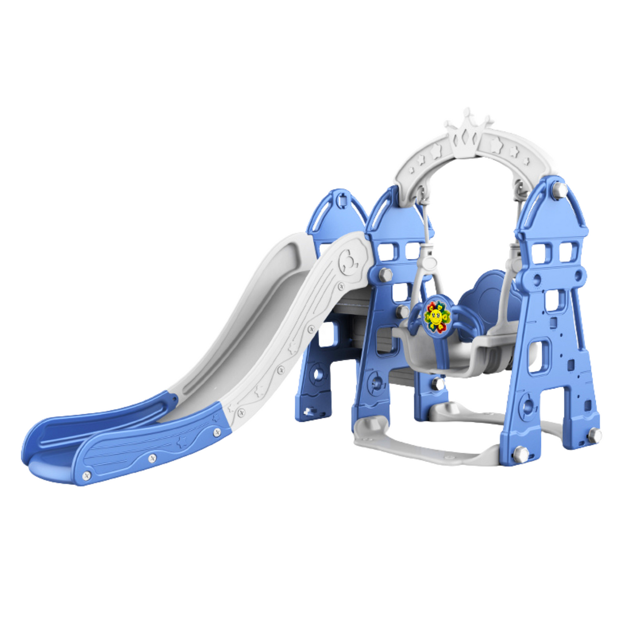 Kids Indoor & Outdoor Luxury 5-In-1 Crown Playset: Slide, Swing & Basketball Playset