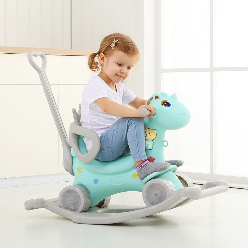 Cheval à bascule musical d'intérieur et d'extérieur pour enfants - Voiture à bascule et à pousser pied à pied amusante et engageante