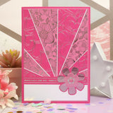 Bold & Bright Stickables A5 Self-Adhesive Foiled Papers floral card design with pink and silver accents.